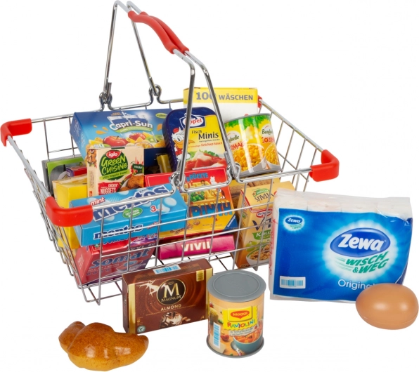 Coș de cumpărături metalic cu machete de alimente small foot