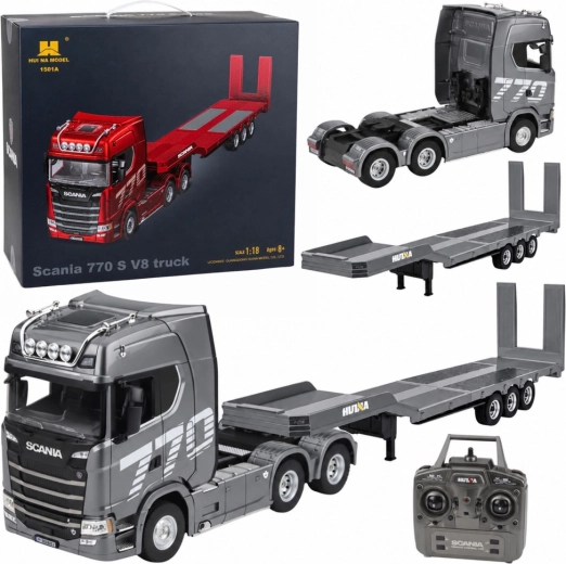 Camion Scania 770S controlat de la distanță cu remorcă Huina la scara 1:18