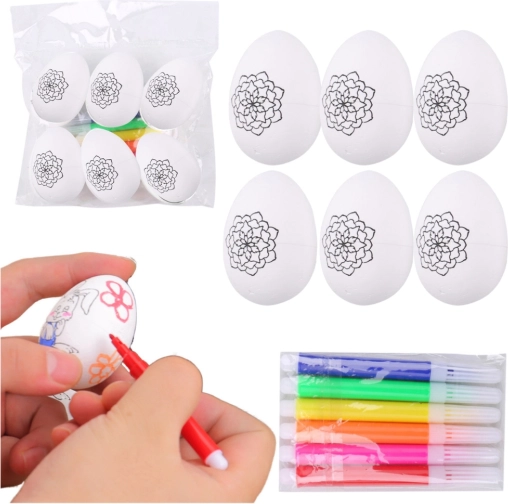 ouă de Paște din spumă pentru pictat cu model floral, set de 6 bucăți cu markere