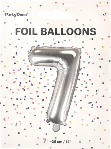 Balon din folie numărul 7 argintiu 35 cm