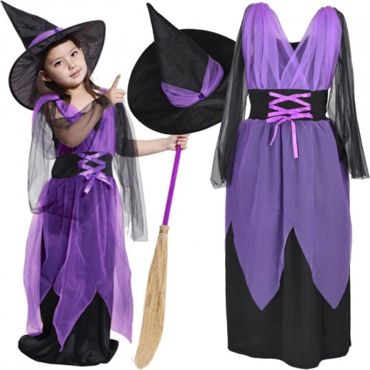 Costum de vrăjitoare pentru fete cu pălărie