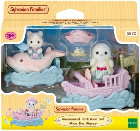 Sylvanian Families vehicule marine și figurine baby în parcul de distracții