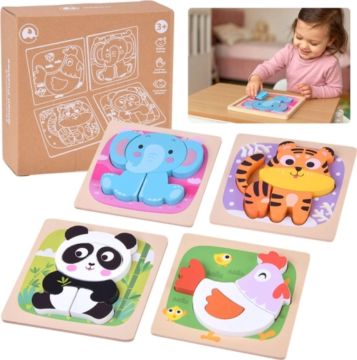 Puzzle-uri din lemn cu animale - 4 buc.