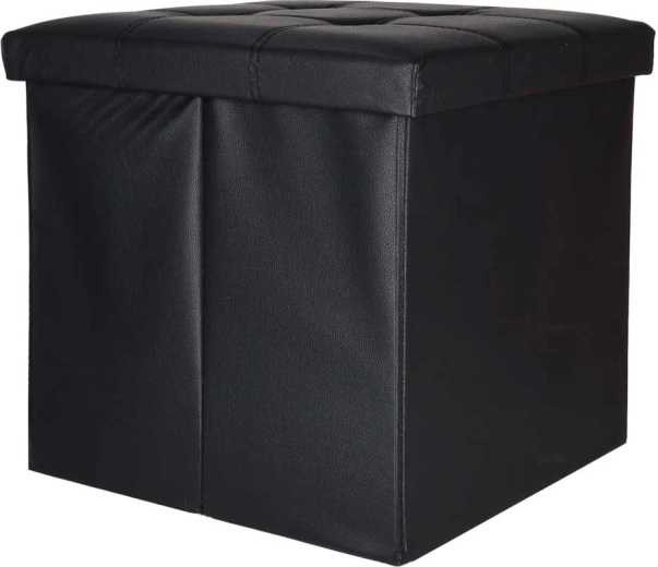 Taburet pliabil cu spațiu de depozitare din piele ecologică 38 × 38 × 36 cm, negru