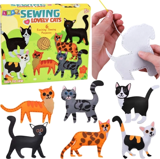 Set creativ DIY pentru cusut pisicuțe din fetru (6 proiecte)