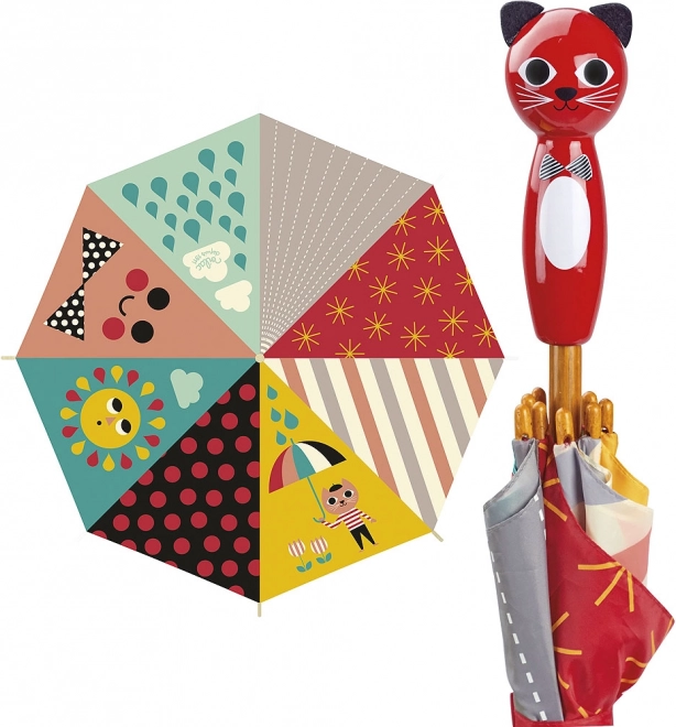 Umbrelă colorată pentru copii cu mâner în formă de pisică