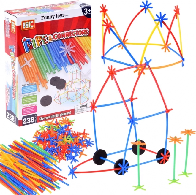 Set de construcție din tuburi colorate și conectori, 238 piese