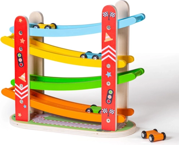 Pistă de curse din lemn pentru mașini de la Bigjigs Toys