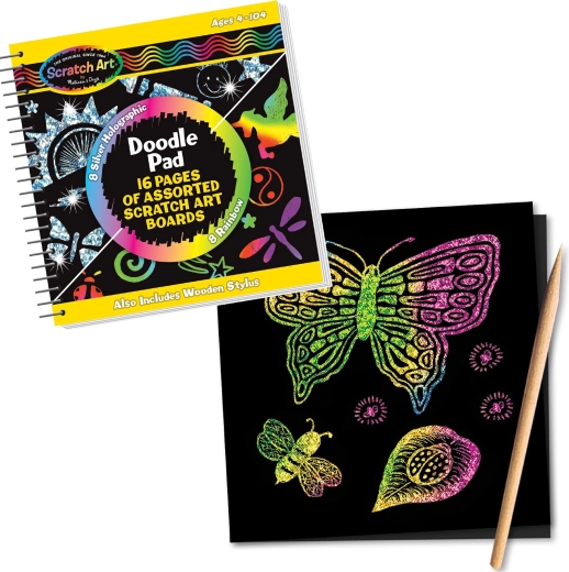 bloc creativ Melissa & Doug cu imagini de răzuit și instrument din lemn