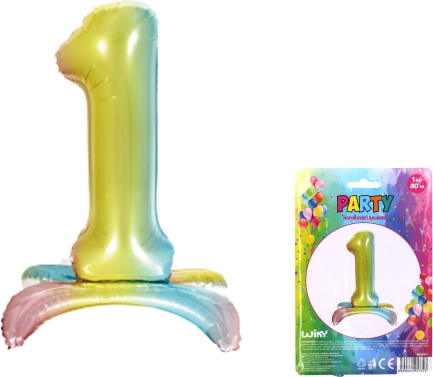 Balon gonflabil în formă de cifra 1 curcubeu 80 cm