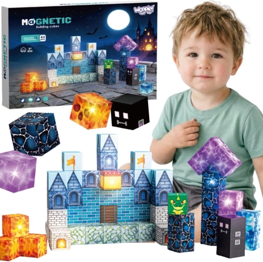 Woopie cuburi magnetice de construcție, castel pixelat, 64 buc.