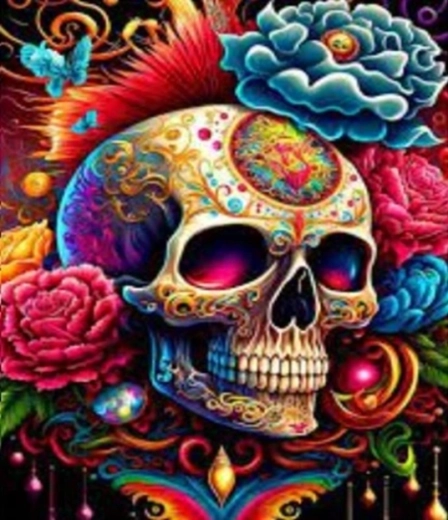 NORIMPEX Pictură pe numere Craniu colorat cu flori 40 × 50 cm