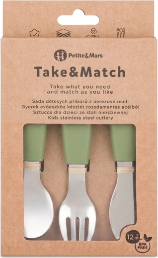 Petite&Mars set de tacâmuri pentru copii din oțel inoxidabil Take&Match sweet pea 12m+