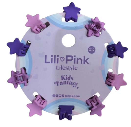 PINK set de mini cleștișori de păr steluță mov și roz (10 buc)