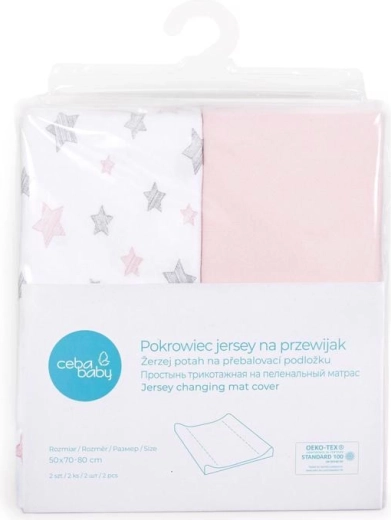 Ceba Baby husă pentru saltea de înfășat 50 × 70 cm, 2 buc., Candy Pink + Pink Stars