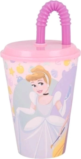 Pahar din plastic cu capac și pai Prințese