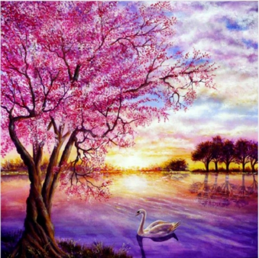 Mozaic diamond painting – apus de soare peste lac 30 × 30 cm