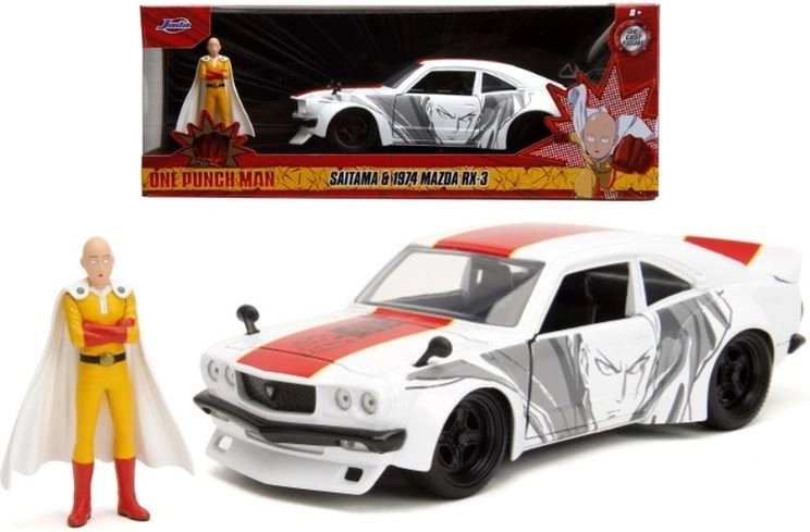 Jada One-Punch Man 1974 Mazda RX-3 1:24 cu figurina Saitama