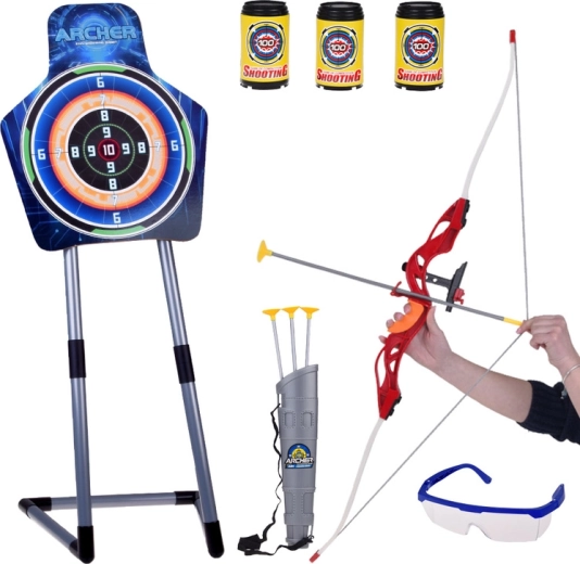 Set de tir cu arcul pentru copii Archer cu țintă, săgeți cu ventuză și doze
