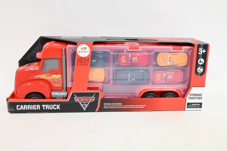 Set de joacă Truck – platformă auto în valiză cu 7 mașinuțe