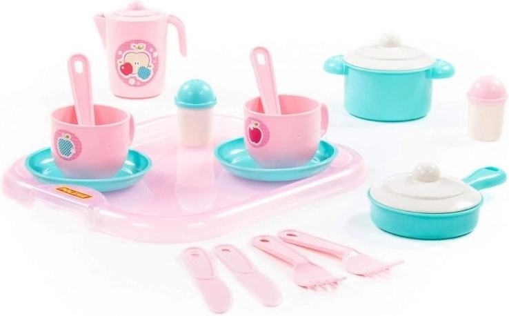 Set de veselă de servire pentru copii cu tavă, 19 piese