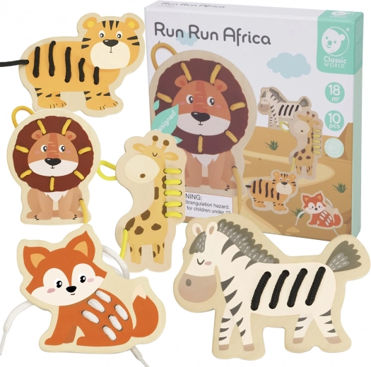Classic World animale africane din lemn pentru șnuruire – 10 piese