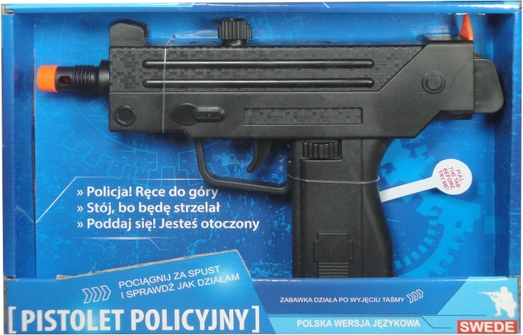 Jucărie pistol de poliție cu sunete și modul vocal în limba poloneză