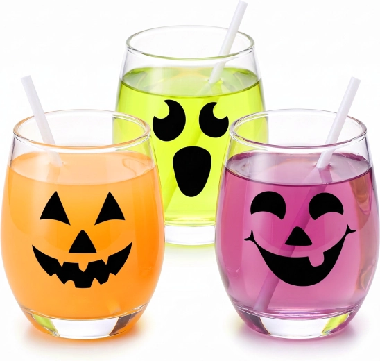 Set de autocolante electrostatice de Halloween cu fețe negre de dovleac, 16 buc.