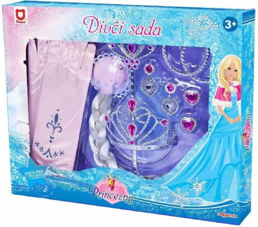 Set de prințesă pentru copii cu mănuși și coadă împletită, roz