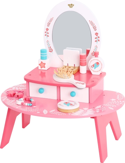 Măsuță de toaletă roz din lemn cu oglindă TOOKY TOY