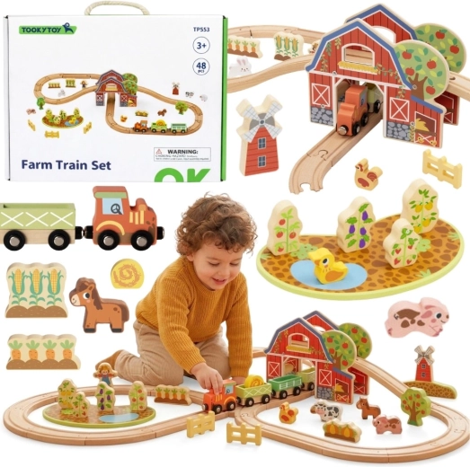 Cale ferată din lemn fermă, 48 de piese Tooky Toy
