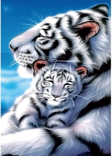Mozaic cu diamante (diamond painting) tigri albi 30 × 40 cm - 1 bucată