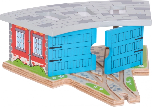 Depou triplu Bigjigs Rail cu uși pentru trenulețe din lemn
