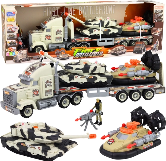 Set militar cu cap tractor, tanc și aeroglisor cu lumini și sunete