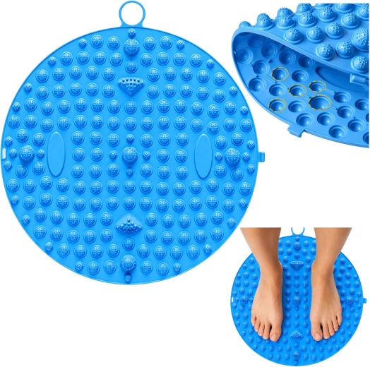 Saltea rotundă de masaj acupresură pentru tălpi, cu proeminențe, albastră, 33 cm - 1 buc
