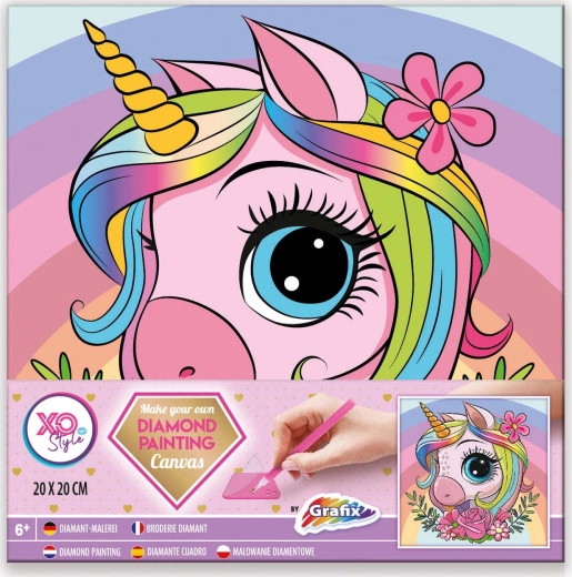 Pictură cu diamante pe ramă Unicorn 20 × 20 cm