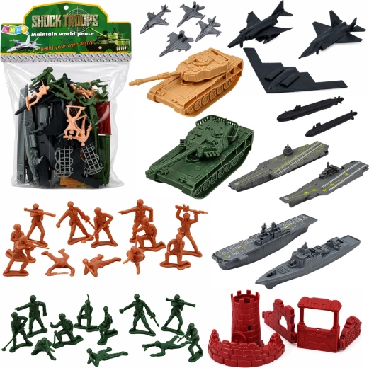 Set militar de soldați cu vehicule, nave și avioane (54 de piese)