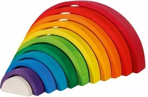 Goki curcubeu din lemn colorat – set de construcție modular 11 piese