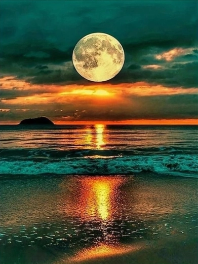Norimpex pictură după numere Lună plină deasupra oceanului 40 × 50 cm