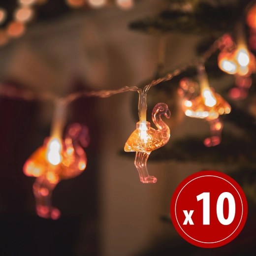 Lanț luminos LED cu flamingo, 1,1 m, 10 LED-uri, alb cald