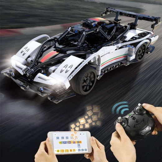 Set de construcție CaDA RC mașină de curse Z-Wind, albă, 457 piese, Dual Mode