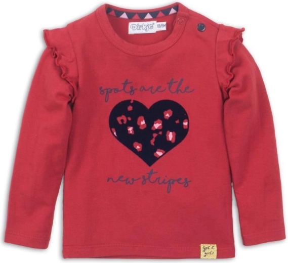 Tricou pentru fetițe Dirkje cu mânecă lungă și inimioară, roșu
