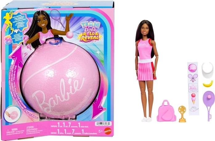 Barbie Team Roll and Reveal Tenismenă – păpușă într-o bilă surpriză