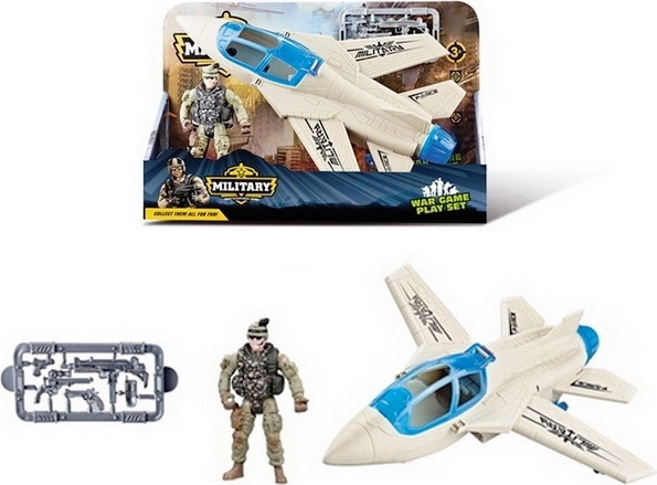 Set militar cu avion, figurină și arme