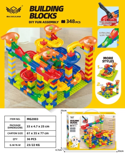 Set de construcție colorat – pistă cu bile, 348 de piese