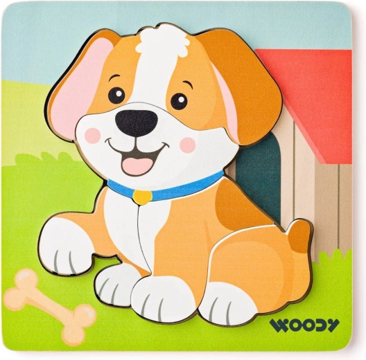 Woody Baby puzzle din lemn de încastrat, cățel pe placă (5 piese) - 1 bucată