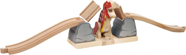 Pod de lemn cu T. rex pentru calea ferată de jucărie BIGJIGS RAIL