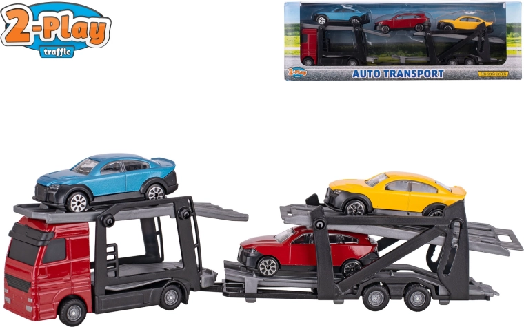 Transportor auto 1:60 cu remorcă detașabilă și 3 mașinuțe