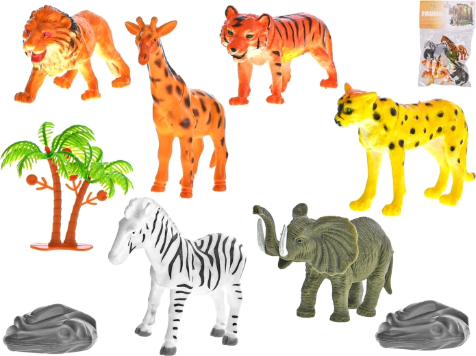 Set safari animale 10 cm, 6 buc cu accesorii în săculeț