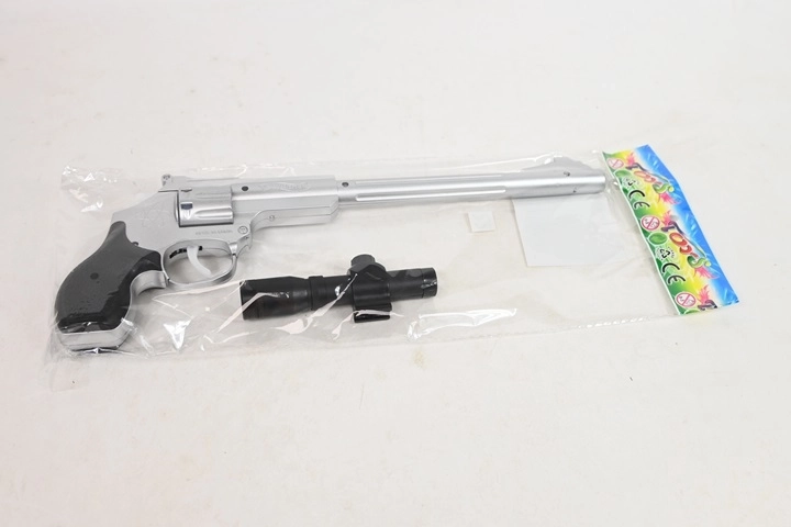 Pistol cu capse pentru copii, lung, argintiu, cu lunetă